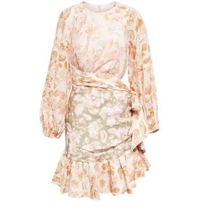Zimmermann Lyre Wrap Billow Mini Dress, Linen, Size S (US 6, Aus 1)
